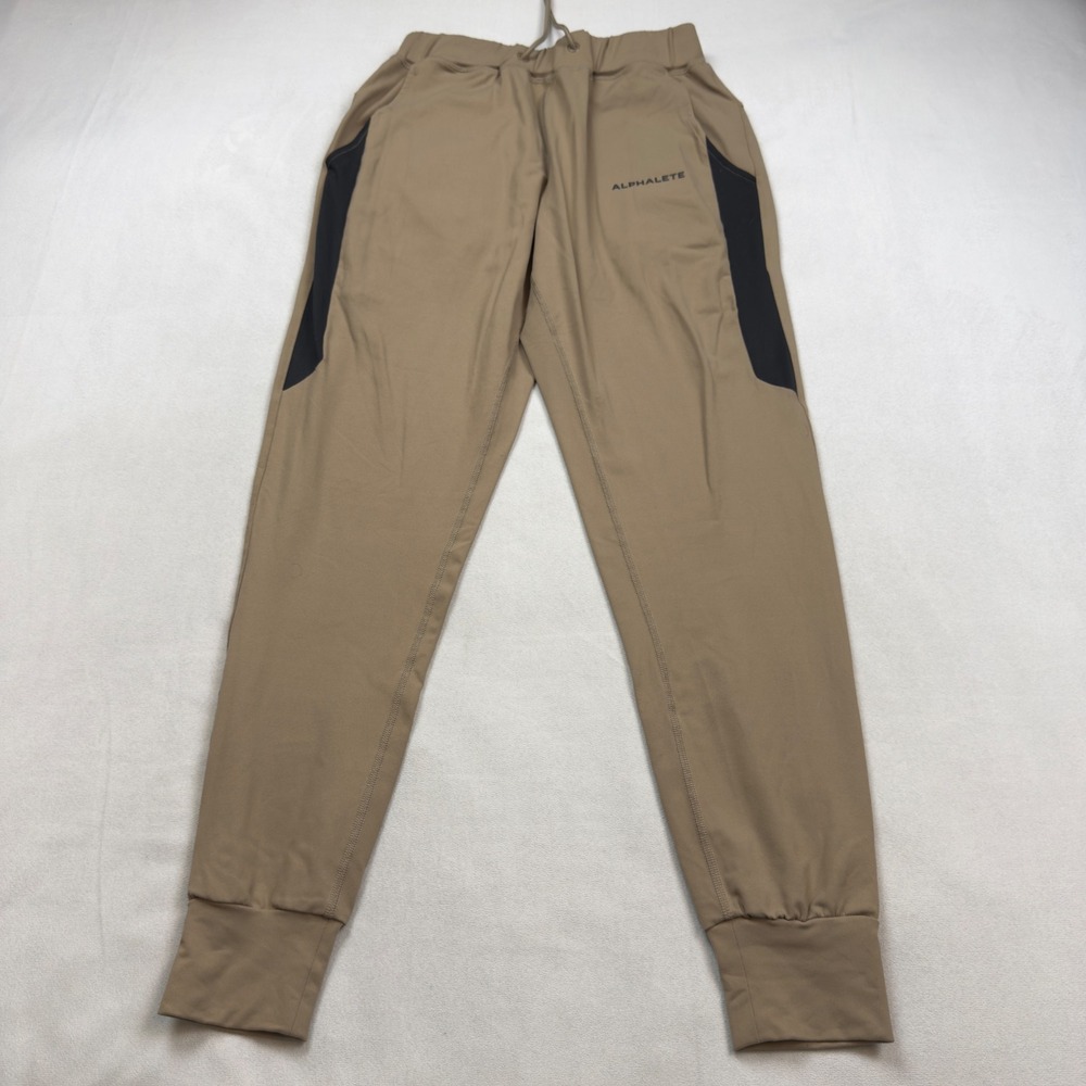 Alphalete Mens Joggers Tan Black Athletic Training Pants Size Small 1393